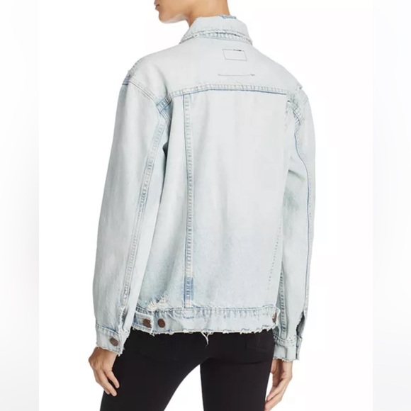 Current/Elliott Boyfriend Trucker studded distressed denim jean jacket - Large - Picture 3 of 4